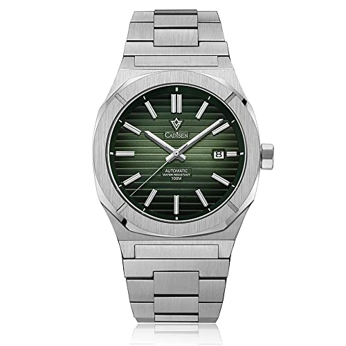 CADISEN New Men's Mechanical Watch Diving Watch Vintage Luxury Sapphire German Men's Automatic Stainless Steel Strap 100M Waterproof Mechanical Watch(Green)