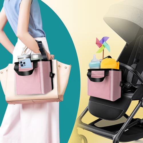 Image of Luggage Cup Holder for Suitcases - Free Hand Drink Carrier, Multifunctional Travel Cup Holder Fits Suitcase Handles, Travel Accessories (Pink)
