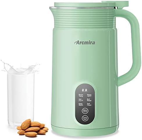 Arcmira Automatic Nut Milk Maker, 20 oz Homemade Almond, Oat, Soy, Plant-Based Milk and Dairy Free Beverages, Almond Milk Maker with Delay Start/Keep Warm/Boil Water, Soy Milk Maker with Nut Milk Bag, Green