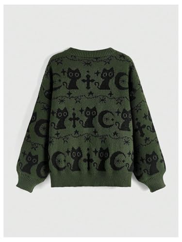 Image of WDIRARA Women's Goth Cartoon Pattern Sweater Long Sleeve Crewneck Knit Pullover Top