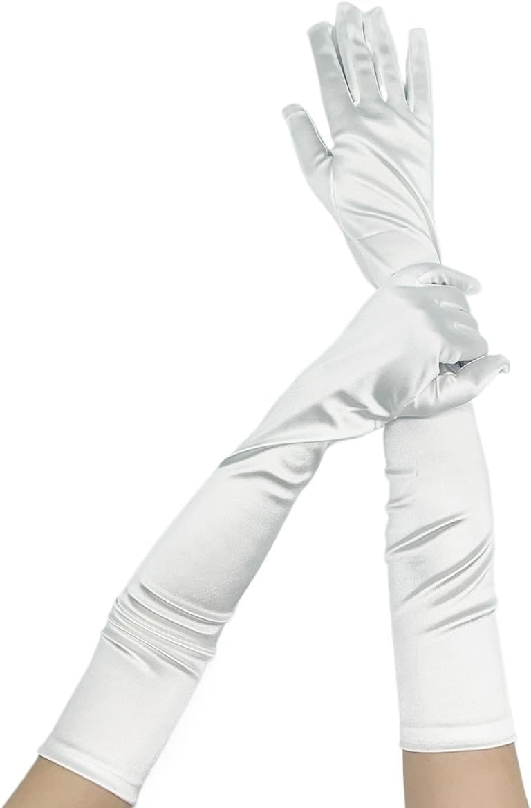 Long Elbow Satin Gloves 4pairs 55cm Opera/Elbow Stretch Satin Finger Long Gloves Women Party Evening Costume