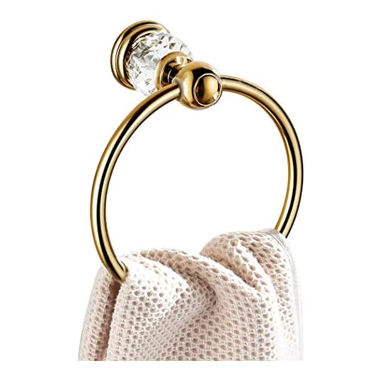 WINCASE Crystal Towel Ring, Gold Towel Holders for Bathrooms, Round Hand Towel Rack Wall Mounted Decorative