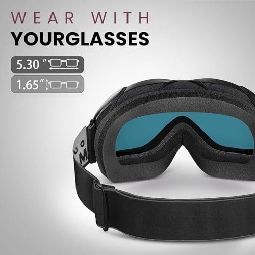 Image of OutdoorMaster OTG Ski Goggles - Over Glasses Ski /Snowboard Goggles for Men, Women & Youth - 100% UV Protection (Black Frame + VLT 60% Light Blue Lens)