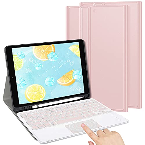 TASTATUR Compatible con iPad 8/7 generación (modelo 2020/2019), teclado retroiluminado con trackpad, teclado (QWERTZ) para iPad 10,2 (9ª/8ª/7ª generación), teclado iPad Air 3, color oro rosa Cover