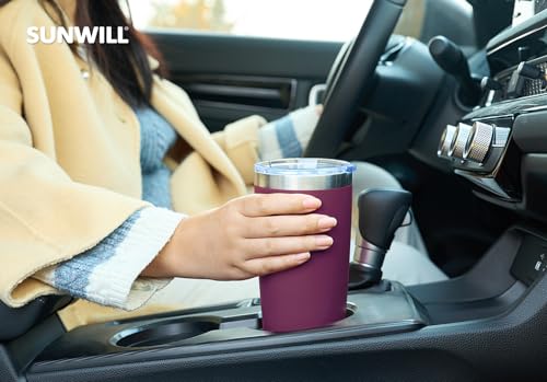 Image of SUNWILL Travel Coffee Tumbler 20 oz, Insulated Mug with Lid, Stainless Steel Cup for Hot and Cold Drinks, Powder Coated Plum
