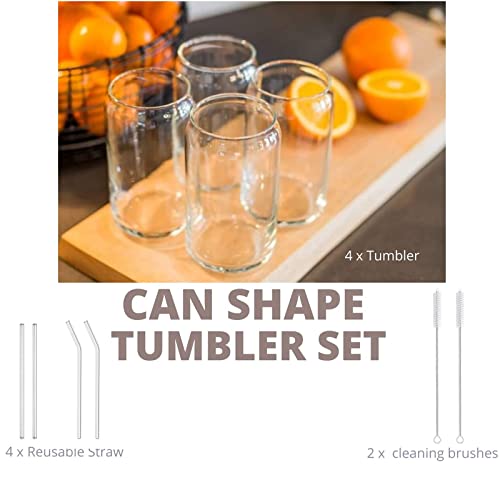 Rechano [4 Pack, 20 Oz] Can Shaped Tumbler Cup With Bamboo Lids And Glass Straws, Large Beer Glasses, Clear Drinking Glass Cup,Ideal For Ice Tea, Iced Coffee, Cocktail, Whiskey #TOP2