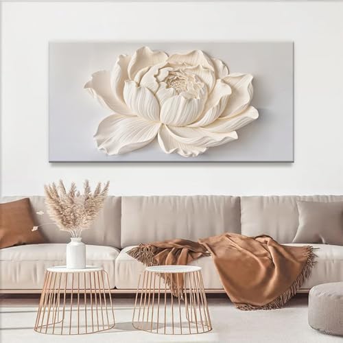 Image of TAIJXAGSG Modern Wall Art White Flower Canvas Art Wall Decor Wall Decor Prints Painting Wall Art Picture For Bedroom Living Room Dining Room Home Office Artwork 24 inchx48 inch Ready To Hang