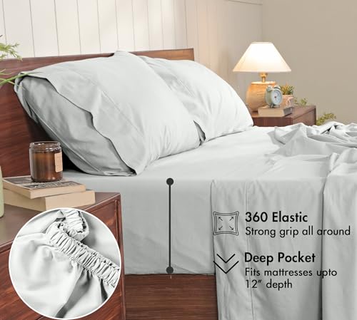 Image of RUVANTI 100% Cotton Percale Sheets California King - Crisp Cooling Summer Bed Sheets for Hot Sleepers, Deep Pocket 12 inch, Soft Peach Finish, Breathable & Durable Hotel-Style 4 Piece Set, Mineral
