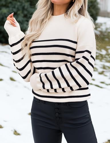 Image of ZESICA Women's 2026 Fall Striped Pullover Sweaters Tops Fashion Outfits