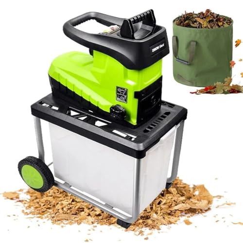 Trituradora eléctrica de ramas de 2800 W, capacidad de chip de 45 mm, caja de recogida de 60 L, ruedas de transporte y bolsa de hojas para una limpieza eficiente de desechos de madera y jardín