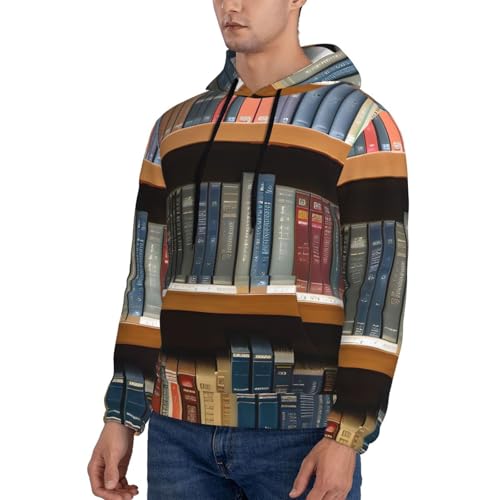 Library Bookshelf Men'S Casual Sweatshirt Hoodie, Long Sleeve Hooded Pullover With Pocket And Drawstring3