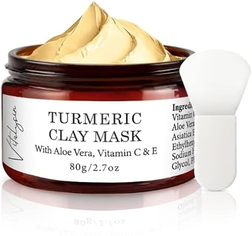 Vitalysin Turmeric Vitamin C Clay Mask with Aloe Vera and Vitamin E - Fades Dark Spots, Evens Skin Tone, Invigorates and Brightens Dull Skin