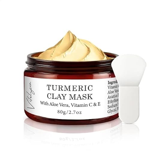 Vitalysin Turmeric Vitamin C Clay Mask with Aloe Vera and Vitamin E - Fades Dark Spots, Evens Skin Tone, Invigorates and Brightens Dull Skin