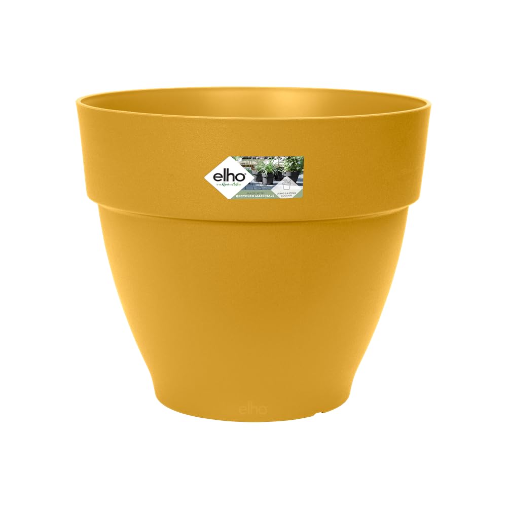 Elho Honey Yellow Vibia Campana Round 30 - Plant Pot For Outdoor - 100% Recycled Plastic - Ø 29.8 X H 25.8 Cm - Yellow
