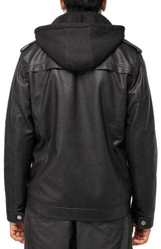 Image of X-Ray Men's Slim Fit Faux-Leather Moto Jacket with Removable Hood