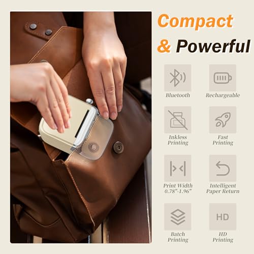 Image of Phomemo M150 Label Maker, Upgraded Bluetooth Label Printer, Compatible with Phone, PC & Tablet, with 1 Roll Free Label Paper, Thermal Portable Sticker Printer Machine for Address,Bracode, Jar, Beige