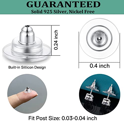 3-Pairs 925 Sterling Silver Locking Earring Backs Replacements For Diamond Studs,14K White Gold Plated Hypoallergenic Secure Earring Backs (White Gold) #TOP2