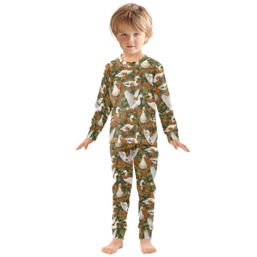 Pajama Sets Long Sleeve Autumn Ducks Flying Leaves Soft Comfy Sleepwear 2 Piece PJS 3-8T2