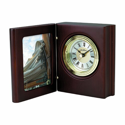 Seth Thomas Novel I Walnut Finish Wood Case Silver Dial Book Style with Photo Frame Mantel Clock
