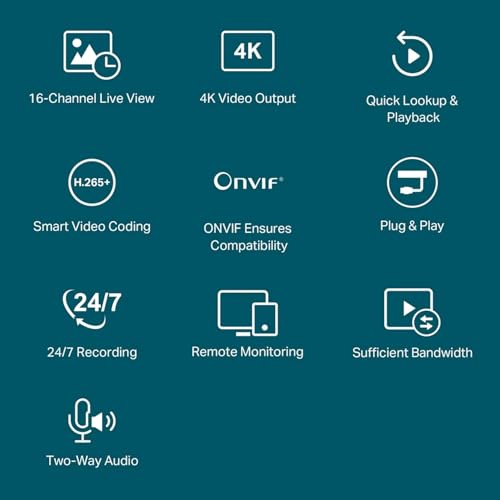 Image of VIGI NVR2016H 16 Channel Network Video Recorder, 4K HDMI, 16MP, H.265+, Plug and Play, Two-Way Audio, Remote Monitoring