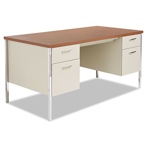 Double Pedestal Steel Desk, Metal Desk, 60w x 30d x 29-1/2h, Cherry/Putty (ALESD6030PC) #1