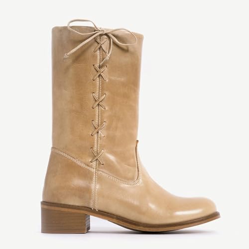 Mid Calf Boots for Women Wide Lace up Chunky Blcok Low Heel Booties Comfortable Round Toe Retro Fall Winter Boot4