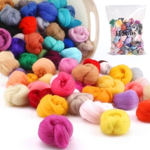Image of Habbi Needle Felting Wool - 100 Colors Wool Roving for Felting Wool Yarn Roving, Natural Needle Felt Roving for DIY Craft Materials