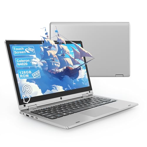 Celeron N4020 - Ordenador portátil de 11,6 pulgadas, 6 GB de RAM, 128 GB de SSD, PC portátil táctil plegable a 360°, 2,4/5 GHz WiFi, Bluetooth 4.2, W 11P, Mini HDMI, Small Laptop Extension por SD