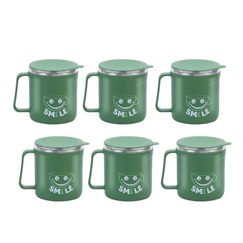 Image of ATTRO Happy Mug Set of 6-Comes with Double Wall Inner Stainless Still & Lid Stylish Cup Ideal for Hot Coffee, Tea - 300ml-Olive Green