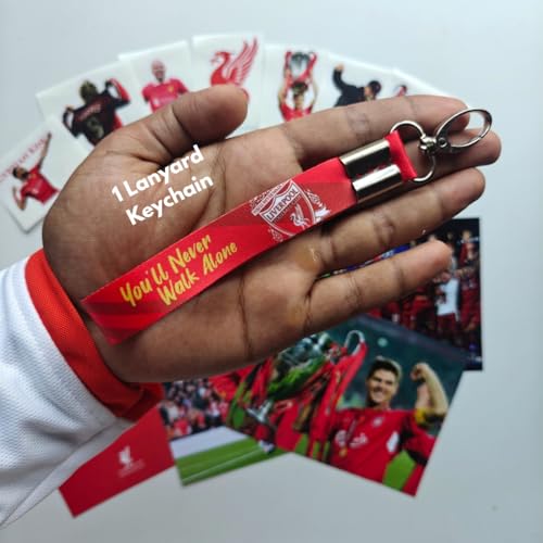 Image of TenorArts Liverpool Gift Box Merchandise for Fans - 5x7 Inches Laminated Photo Frame,1 Liverpool Keychain, 1 Badge, 4 4x6 inches Sized Posters, Multi sized Football Stickers - 5 items in 1 Box | Perfect for Gifting Football Fans
