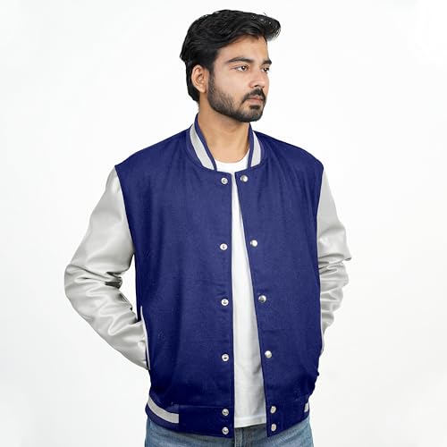 Image of Men's Fashion Varsity Jacket Causal Slim Fit Wool Letterman Baseball Bomber Jackets