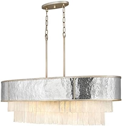 Fredrick Ramond Reverie Medium Ten Light Linear Chandelier - Transitional, Glam - Champagne Gold with Hammered Stainless Steel & Textured Crystal Accents