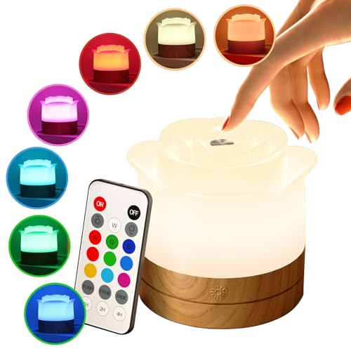 ICARERSPACE Roses Night Light,Dimmable Touch Lamp for Bedroom,Wood Grain Magnetic Attraction Night Light for Kids Portable Table Bedside Lamp