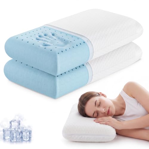 Image of Sweetcrispy Cooling Gel Memory Foam Pillows for Sleeping, Back and Side Sleeper Support, Standard Size and Medium Firm, Bed Pillows for Adults with Washable Cover and Breathable Mesh - 2 Pack, White