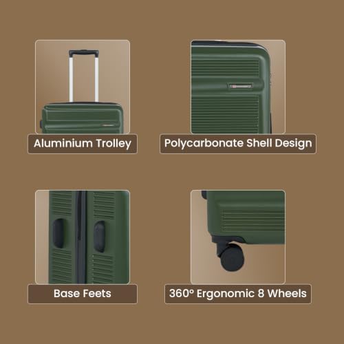 Image of SWISS MILITARY Pascal Hard Trolley Luggage Set of 2 (Medium 68cm + Large 79cm) PC Suitcases Anti-Theft Zippers with 3-Dial Combination Lock, 360 Spinner Wheel, Wet Pocket & Aluminium Handle Olive