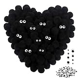 TOAOB 200pcs Black Pompoms with Googly Eyes 1 Inch Fuzzy Pom Poms Balls Arts and Crafts Supplies for DIY Crafts Decorations