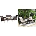 Greesum 4 Pieces Wicker Rattan Patio Furniture Sets with Loveseat, Chairs, Table and 3 Pieces Rocking Bistro Set with Porch Chairs, Coffee Table