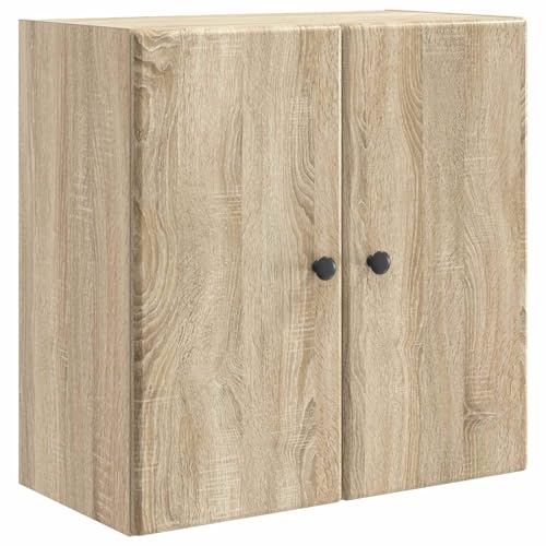 KGFHERENB Armario de pared de roble Sonoma, 59 x 31 x 60 cm, con 2 puertas y tiradores de metal, para salón o garaje, resistente montaje en pared para almacenamiento