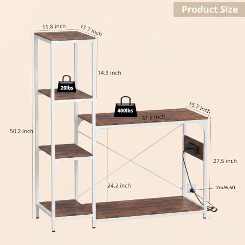 Image of VOWNER 20-29 Gallon Fish Tank Stand with Power Outlet, Wood Aquarium Stand with Shelves for Fish Tank Accessories Storage, Heavy Duty Metal Frame, Turtle Reptile Terrarium Stand, Load 500lb, White
