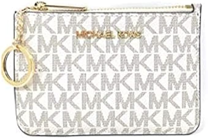Michael Kors Jet Set Travel Small Top Zip Coin Pouch with ID Holder - PVC Coated Twill (Vanilla)