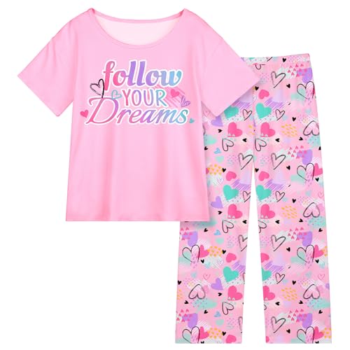 Image of FIOBEE Girls Pajamas Sets 2PCS Summer Pajama Sleepwear Kids Pjs Clothes Short Sleeve for Teen Girl Size 3-14