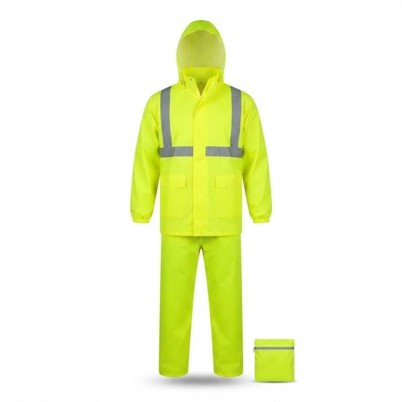 elevea 𝟏 𝐘𝐞𝐚𝐫 𝐖𝐚𝐫𝐫𝐚𝐧𝐭𝐲 Fluorescent Waterproof Rain Suit for Men, Reflective Hooded Jacket & Pants, Heavy Duty Reusable Rainwear for Motorcycle Riding, Road Safety-picture-14