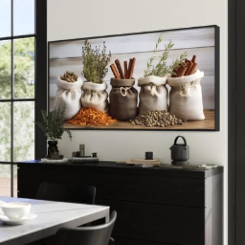 Art mural de cuisine Épices et herbes : grande toile imprimée 70x140cm nature morte