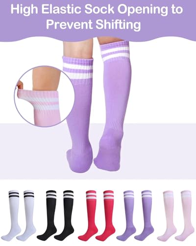 Derkue 5 Pair Toddler Soccer Socks,Kids Soccer Socks 4-12 Year,Knee High Tube Long Soccer socks for Girls and Boys3