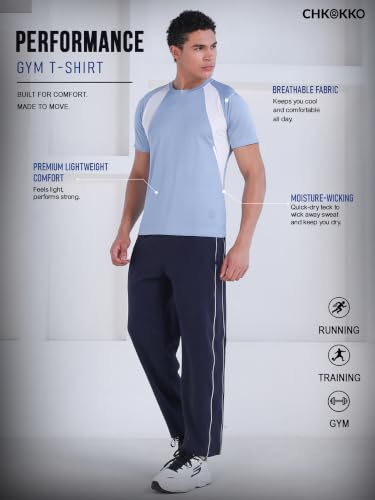 Image of CHKOKKO Gym Tshirt for Men Workout Regular Fit Sports Activewear Man Tshirts with Round Crew Neck and Half Sleeves for Yoga Running&Outdoor Activities