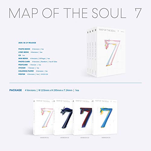 Álbum BTS - MAP OF SOUL: 7 [3 versiones] con libro de fotos, libro de letras, CD, mini libro, tarjetas fotográficas, postal, pegamento y papel para colorear miniatura 2
