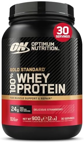 Optimum Nutrition Gold Standard 100% Whey Proteinpulver,900 g | Delicious Strawberry, 30 Portionen,24 g Protein,BCAA, Schnell Verdauliches Isolat,Unterstützt Muskelwachstum und Reg