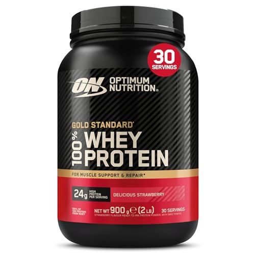 Optimum Nutrition Gold Standard 100% Whey, Protéine en Poudre, Goût Fraise Délicieuse, 900g, 30 Doses, Emballage Peut Varier