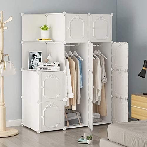 BECCOBEAT Portable Wardrobe Closet for Bedroom Armoire Wardrobe Closet with Hanging Rod Cloth Storage Cubes Clothes Cube Organizer White Plastic Cabinet Closets Modern Furniture with Doors (10 Cubes)
