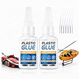 Super Glue for Plastic, 60g Plastic Glue Strong Adhesive, Fast-Drying Model Glue for Plastic Repair, Miniatures, Legos, 3D Printing, ABS, PVC, Acrylic and DIY Crafts-6 Precision Applicator Nozzles